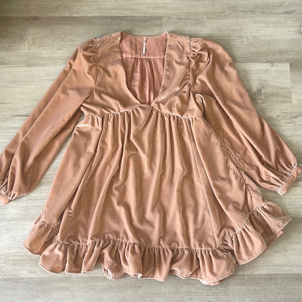 Free People Estella Velvet Flounce Minidress Sz XS - Picture 2 of 11